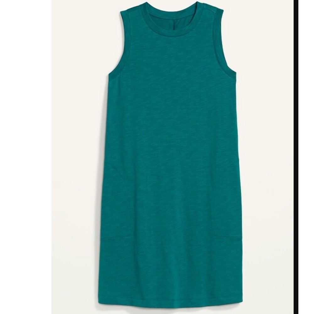Old Navy Womens Teal Blue/Green Slub Knit Sleeveless Pocket Shift Dress Medium